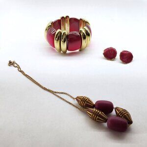 BFD- Pink & Gold toned Earrings, Necklace & Bracelet Set